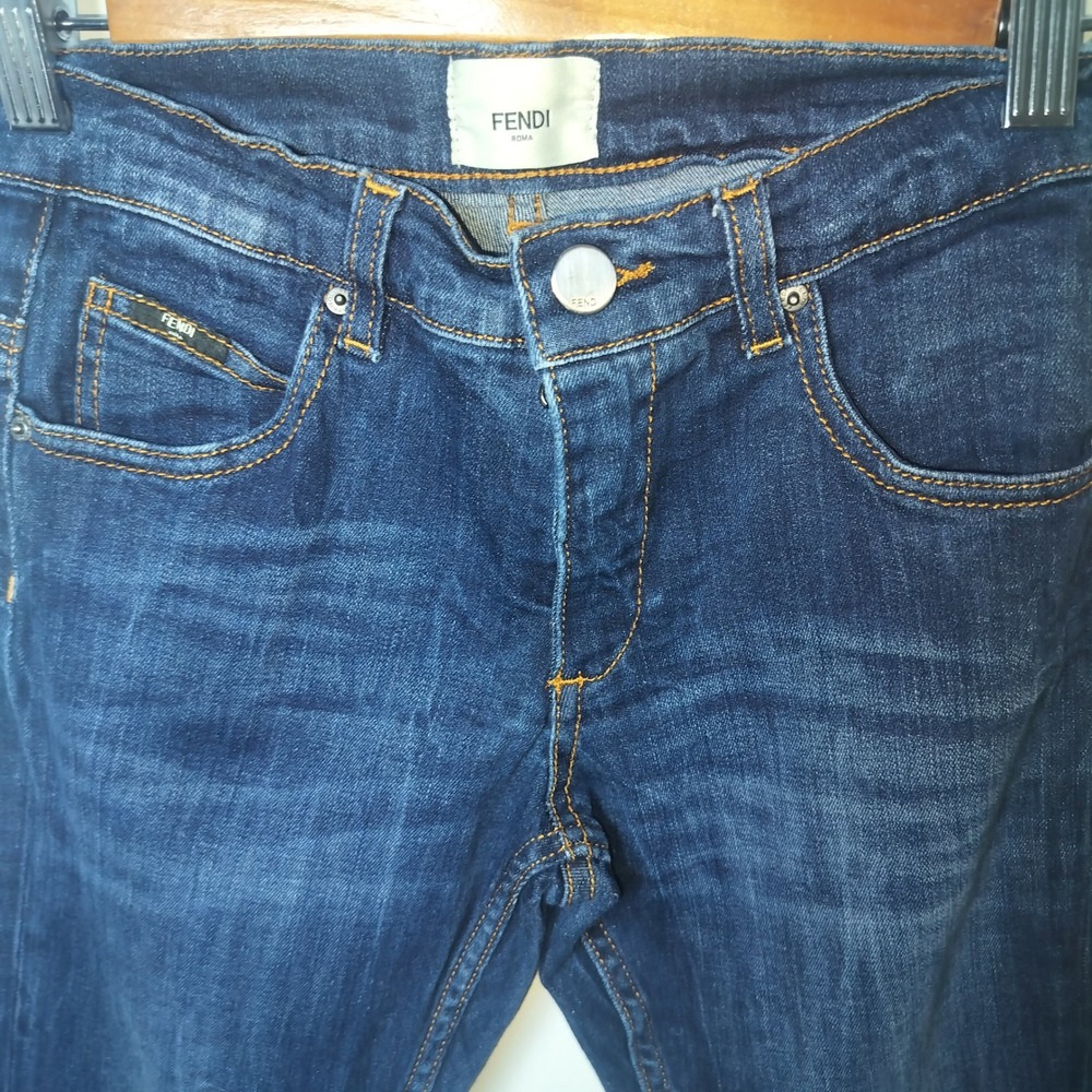 Fendi Roma Girls Dark Wash Slim Leg Jeans Embroidered Logo Back Pocket Size 12A - Picture 3 of 15